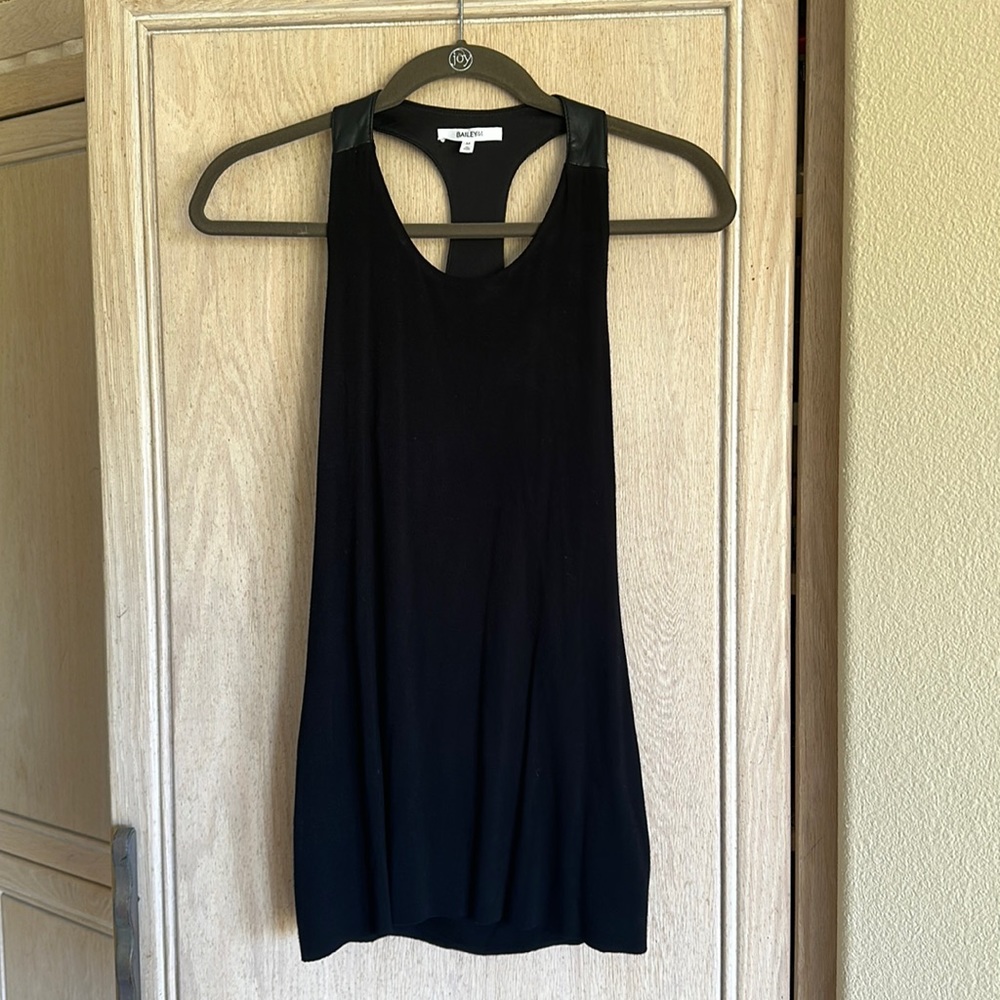 Bailey44 Black Tank Top with Leather Trim and Open Back